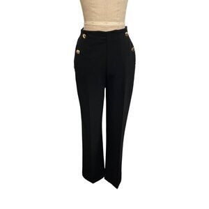 Womens Black High-Waisted Pants With Gold Buttons